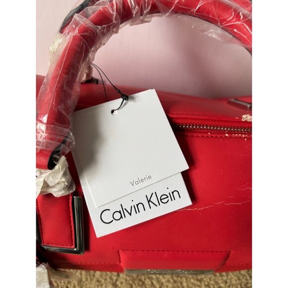 Damaged Defective Peeling Red Calvin Klein Satchel Bowling Bag *missing strap - Picture 9 of 13